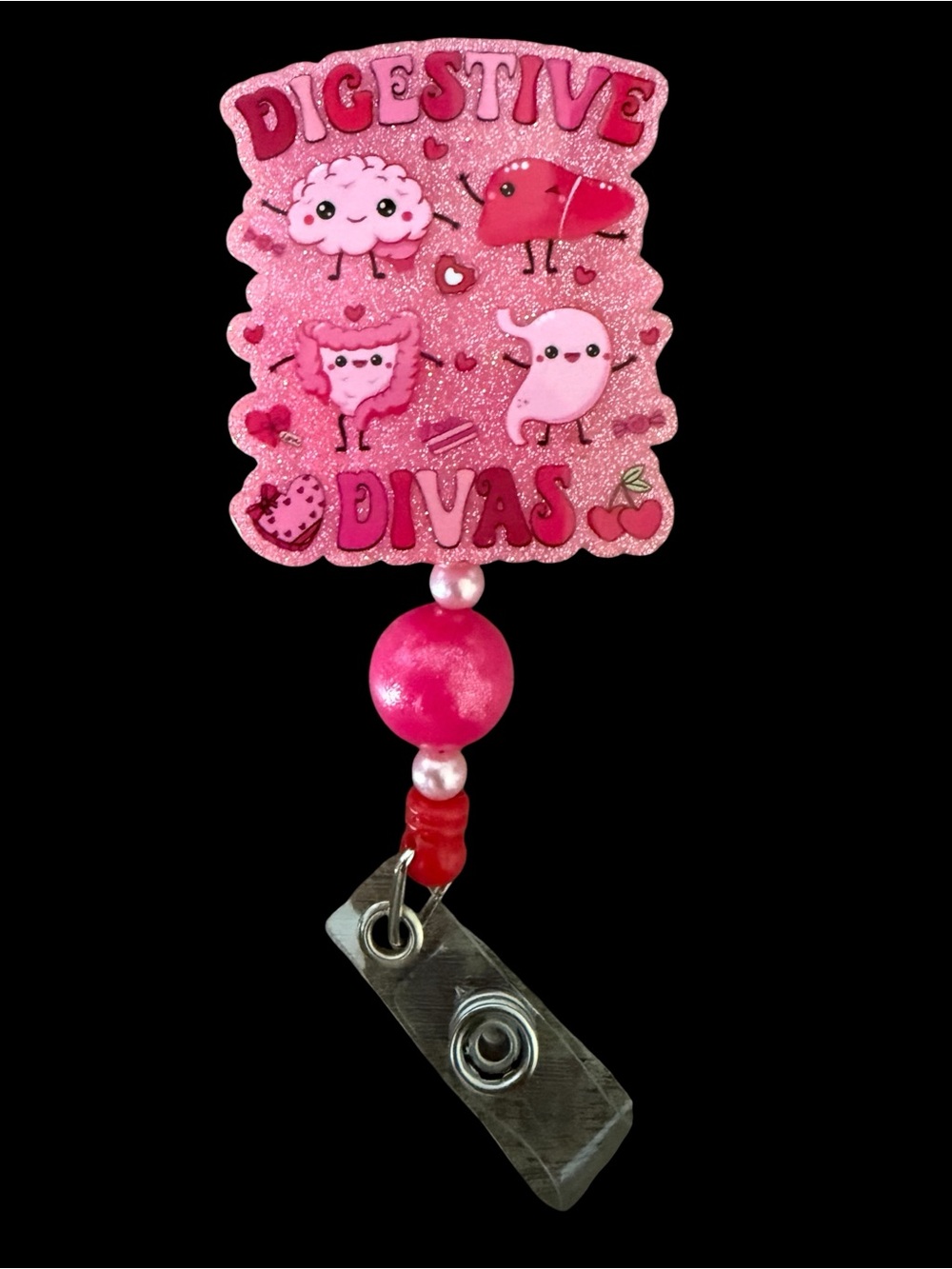 Pink "Digestive Divas" Cute Badge Reel